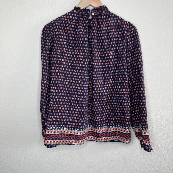 Trovata Bird Of Paradis Blue & Pink Floral Print Long Sleeve Silk Blouse Size M - Picture 8 of 10